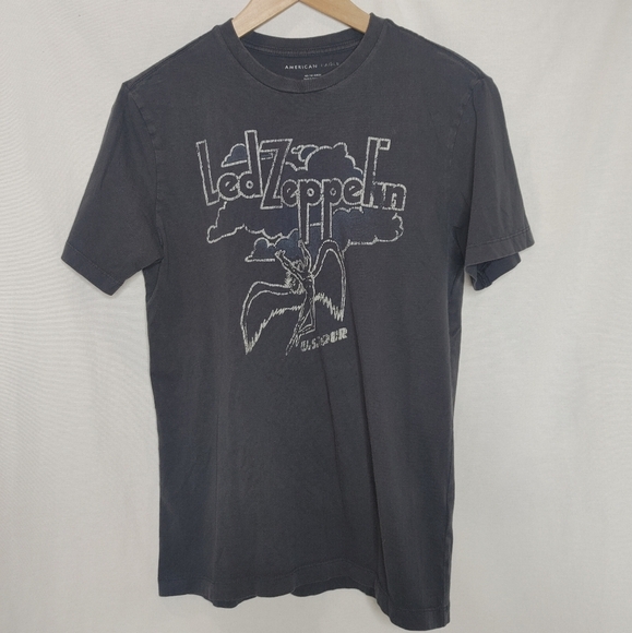 American Eagle Led Zeppelin Graphic Band Tee Short Gray White Crew Neck XS - Picture 2 of 6